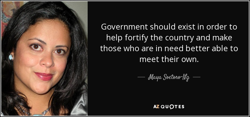 Government should exist in order to help fortify the country and make those who are in need better able to meet their own. - Maya Soetoro-Ng