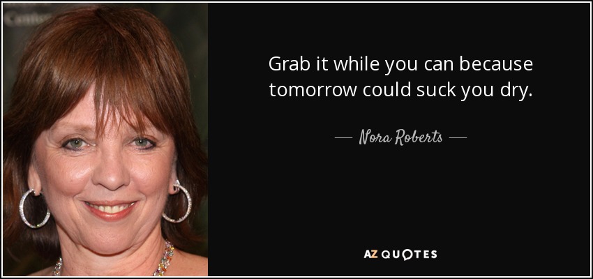 Grab it while you can because tomorrow could suck you dry. - Nora Roberts