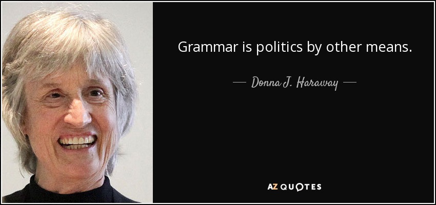Grammar is politics by other means. - Donna J. Haraway