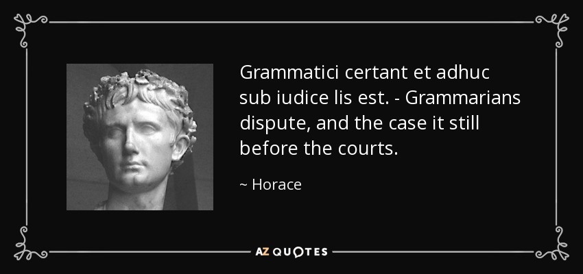 Grammatici certant et adhuc sub iudice lis est. - Grammarians dispute, and the case it still before the courts. - Horace