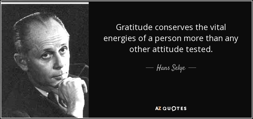 Gratitude conserves the vital energies of a person more than any other attitude tested. - Hans Selye
