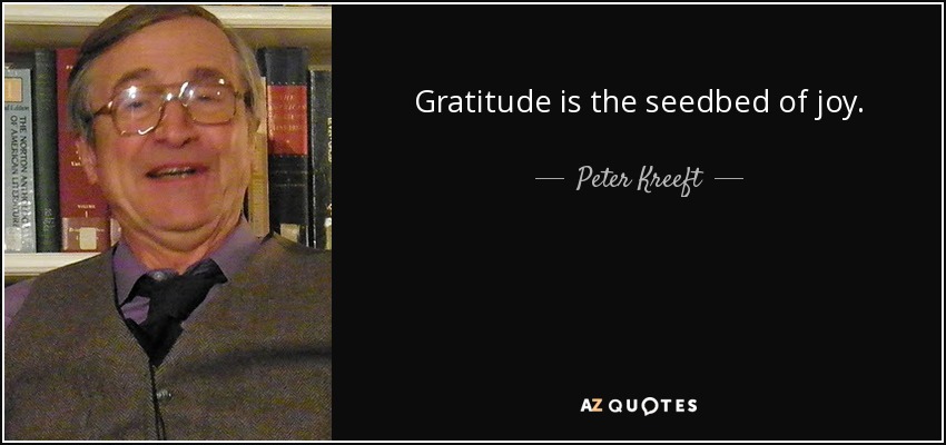 Gratitude is the seedbed of joy. - Peter Kreeft