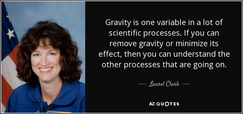 Gravity is one variable in a lot of scientific processes. If you can remove gravity or minimize its effect, then you can understand the other processes that are going on. - Laurel Clark