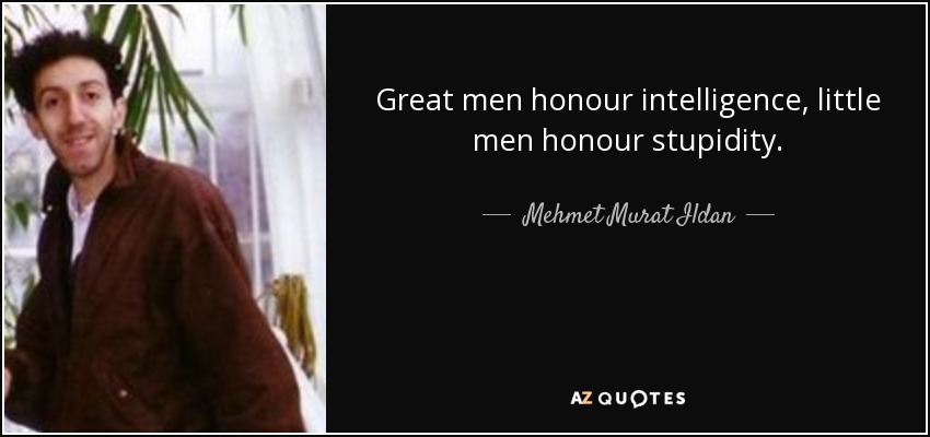 Great men honour intelligence, little men honour stupidity. - Mehmet Murat Ildan