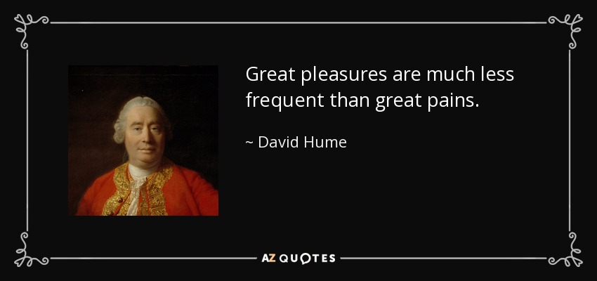 Great pleasures are much less frequent than great pains. - David Hume