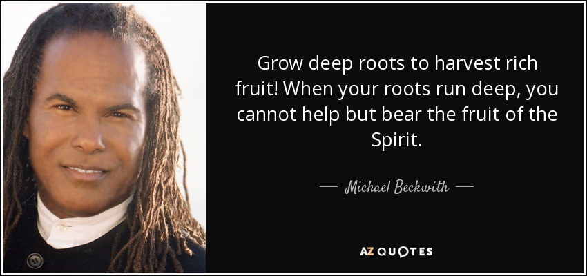 Grow deep roots to harvest rich fruit! When your roots run deep, you cannot help but bear the fruit of the Spirit. - Michael Beckwith
