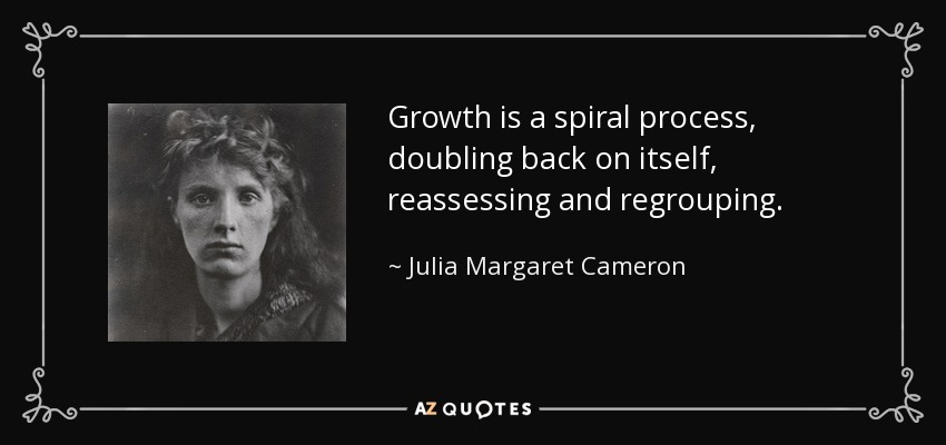 Growth is a spiral process, doubling back on itself, reassessing and regrouping. - Julia Margaret Cameron