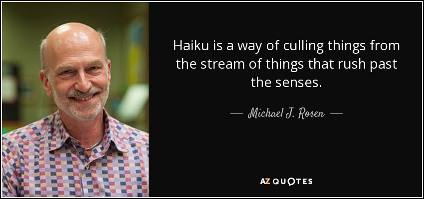 Haiku is a way of culling things from the stream of things that rush past the senses. - Michael J. Rosen