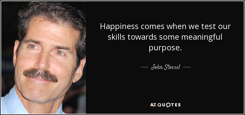 Happiness comes when we test our skills towards some meaningful purpose. - John Stossel