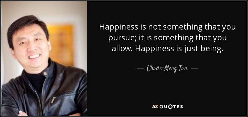 Happiness is not something that you pursue; it is something that you allow. Happiness is just being. - Chade-Meng Tan
