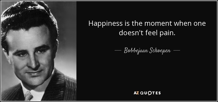 Happiness is the moment when one doesn't feel pain. - Bobbejaan Schoepen