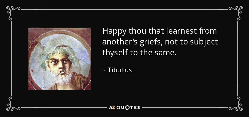 Happy thou that learnest from another's griefs, not to subject thyself to the same. - Tibullus