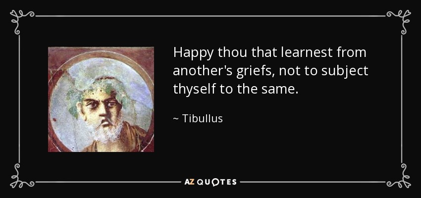 Happy thou that learnest from another's griefs, not to subject thyself to the same. - Tibullus
