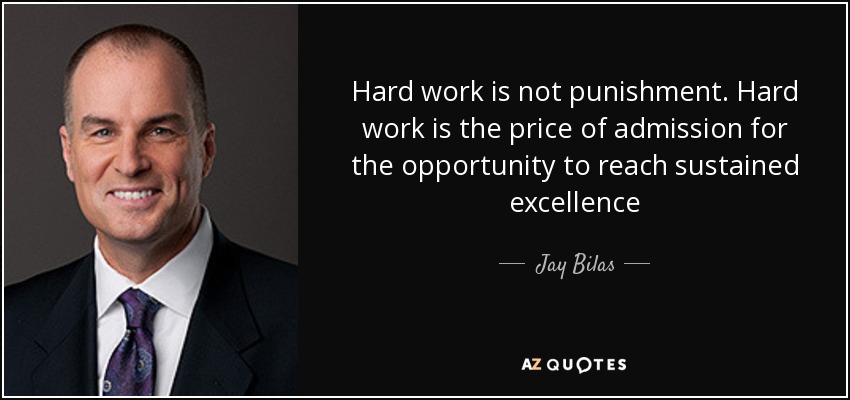 Hard work is not punishment. Hard work is the price of admission for the opportunity to reach sustained excellence - Jay Bilas