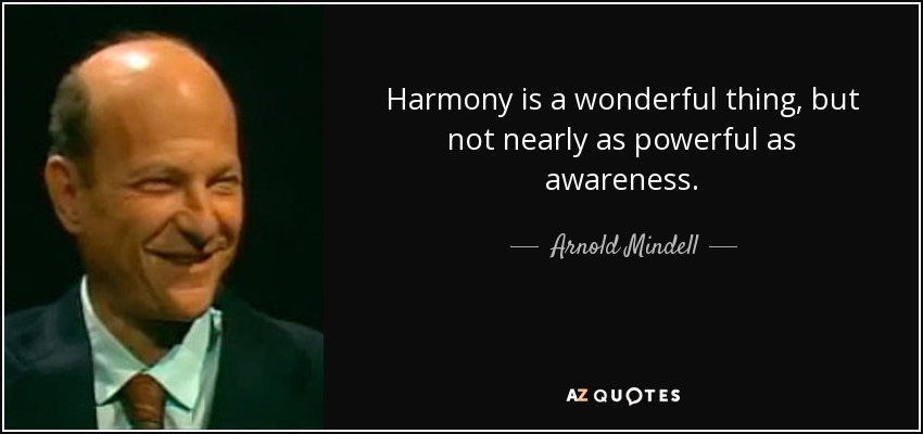 Harmony is a wonderful thing, but not nearly as powerful as awareness. - Arnold Mindell