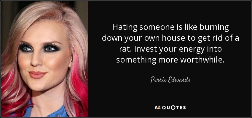 Hating someone is like burning down your own house to get rid of a rat. Invest your energy into something more worthwhile. - Perrie Edwards