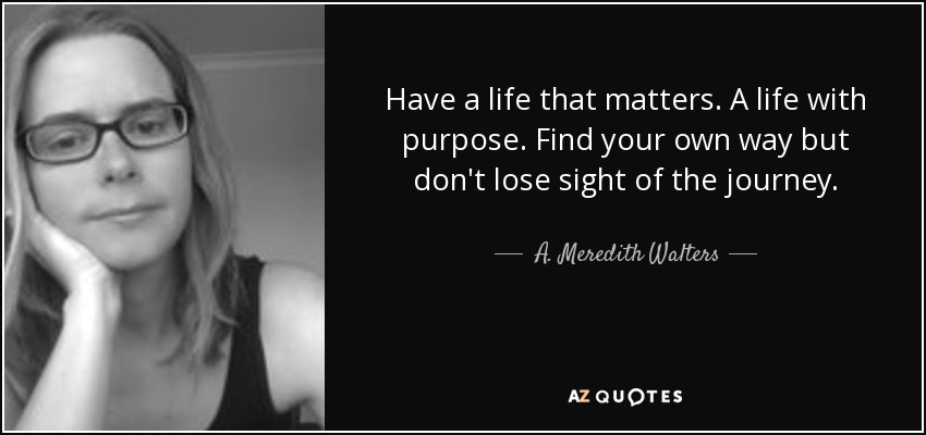 Have a life that matters. A life with purpose. Find your own way but don't lose sight of the journey. - A. Meredith Walters
