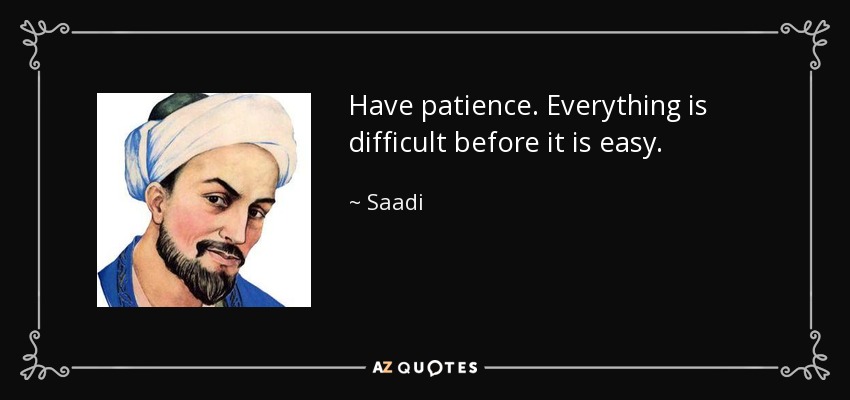 Have patience. Everything is difficult before it is easy. - Saadi