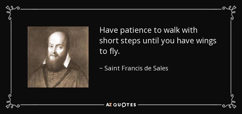 Have patience to walk with short steps until you have wings to fly. - Saint Francis de Sales