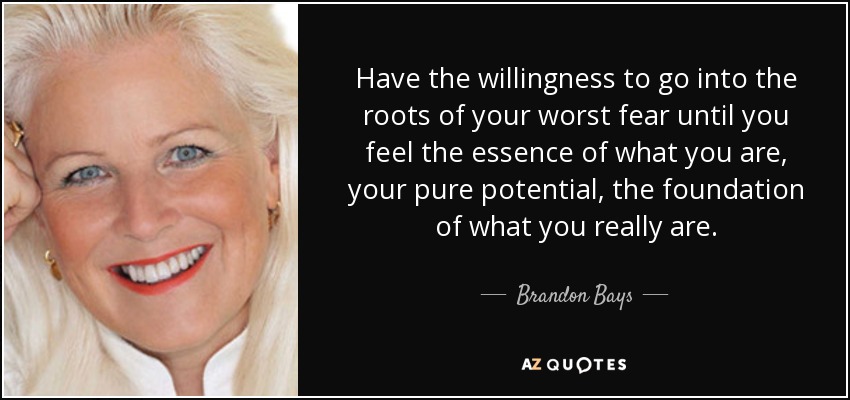 Have the willingness to go into the roots of your worst fear until you feel the essence of what you are, your pure potential, the foundation of what you really are. - Brandon Bays