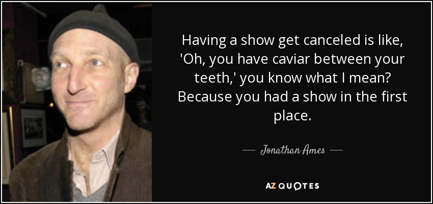 Having a show get canceled is like, 'Oh, you have caviar between your teeth,' you know what I mean? Because you had a show in the first place. - Jonathan Ames