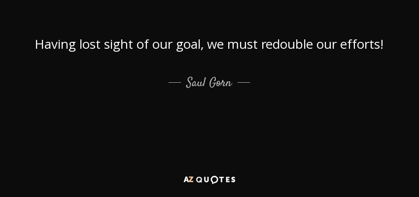 Having lost sight of our goal, we must redouble our efforts! - Saul Gorn
