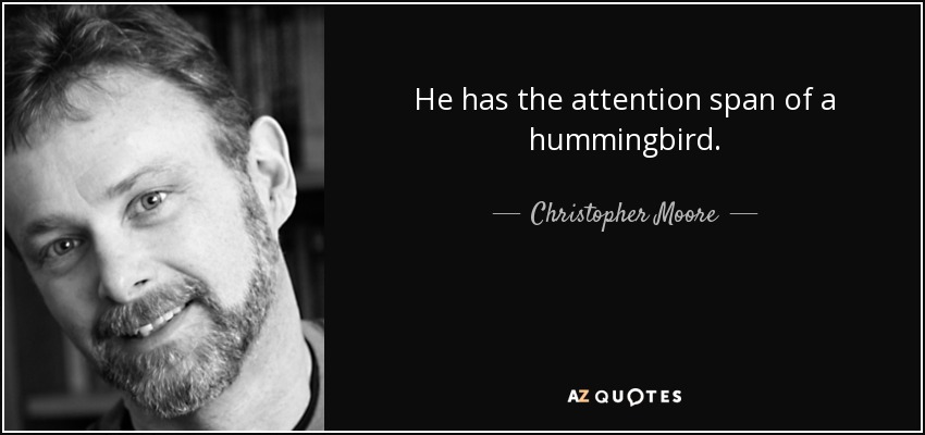 He has the attention span of a hummingbird. - Christopher Moore