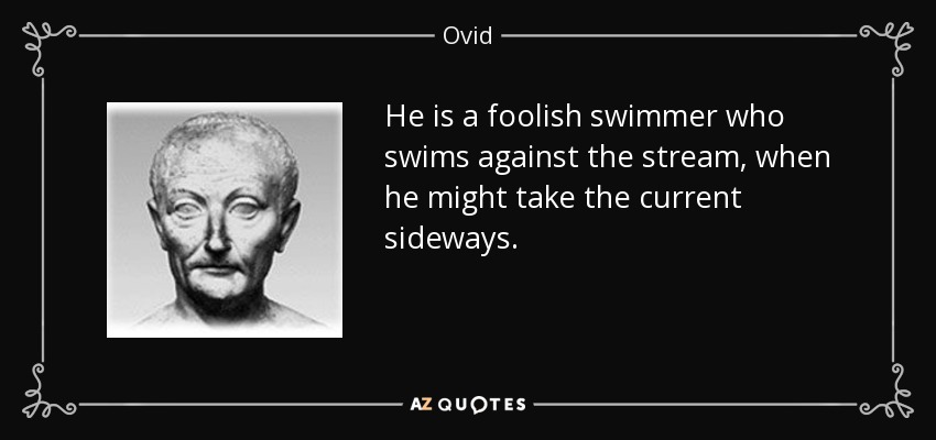 He is a foolish swimmer who swims against the stream, when he might take the current sideways. - Ovid