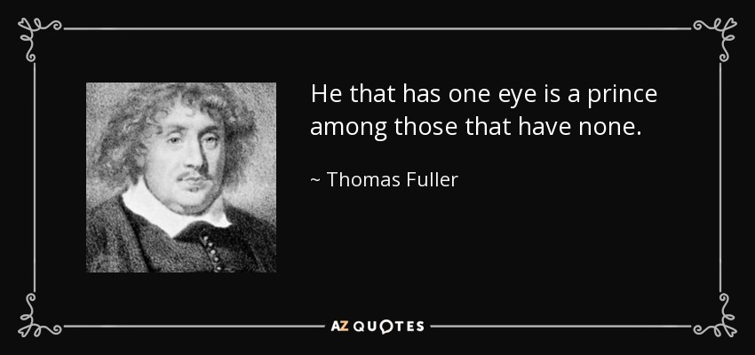 He that has one eye is a prince among those that have none. - Thomas Fuller