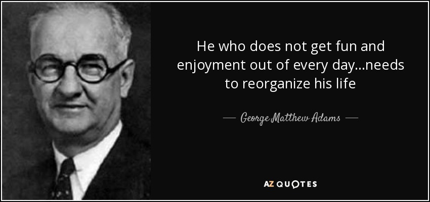He who does not get fun and enjoyment out of every day...needs to reorganize his life - George Matthew Adams