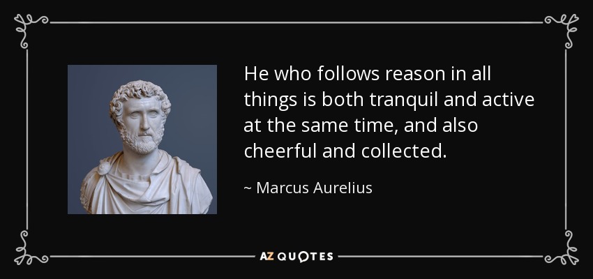 He who follows reason in all things is both tranquil and active at the same time, and also cheerful and collected. - Marcus Aurelius