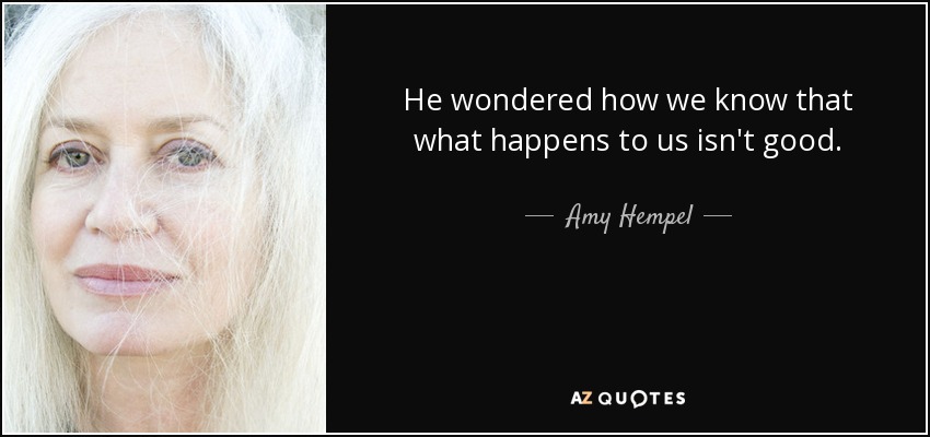 He wondered how we know that what happens to us isn't good. - Amy Hempel