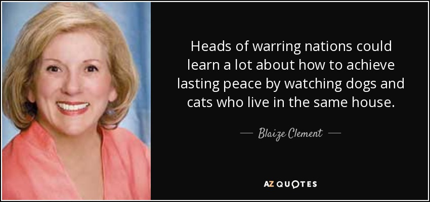 Heads of warring nations could learn a lot about how to achieve lasting peace by watching dogs and cats who live in the same house. - Blaize Clement