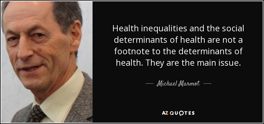 Health inequalities and the social determinants of health are not a footnote to the determinants of health. They are the main issue. - Michael Marmot