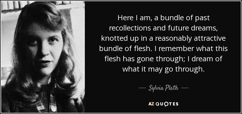 Here I am, a bundle of past recollections and future dreams, knotted up in a reasonably attractive bundle of flesh. I remember what this flesh has gone through; I dream of what it may go through. - Sylvia Plath