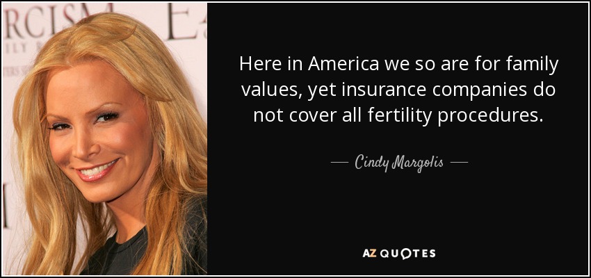 Here in America we so are for family values, yet insurance companies do not cover all fertility procedures. - Cindy Margolis