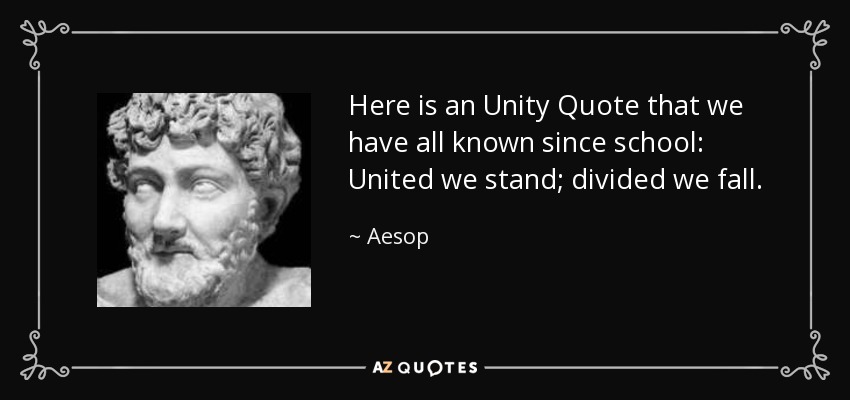 Here is an Unity Quote that we have all known since school: United we stand; divided we fall. - Aesop