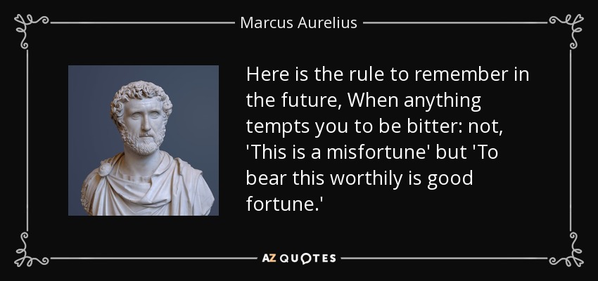 Here is the rule to remember in the future, When anything tempts you to be bitter: not, 'This is a misfortune' but 'To bear this worthily is good fortune.' - Marcus Aurelius
