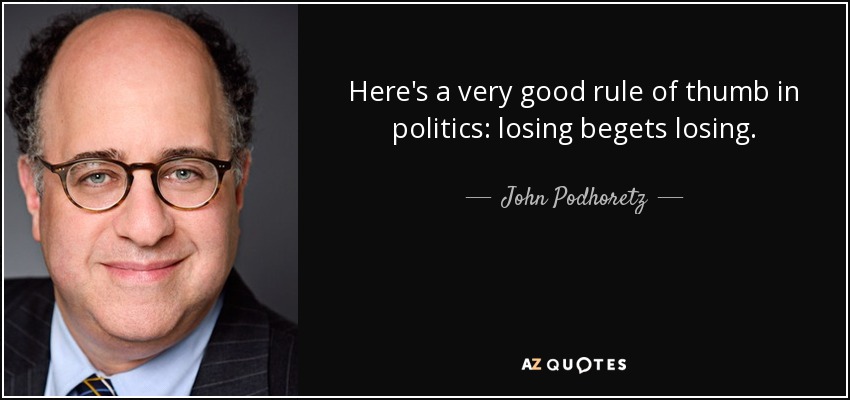 Here's a very good rule of thumb in politics: losing begets losing. - John Podhoretz
