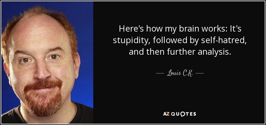 Here's how my brain works: It's stupidity, followed by self-hatred, and then further analysis. - Louis C. K.