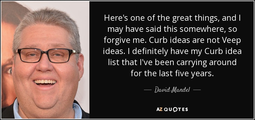 Here's one of the great things, and I may have said this somewhere, so forgive me. Curb ideas are not Veep ideas. I definitely have my Curb idea list that I've been carrying around for the last five years. - David Mandel