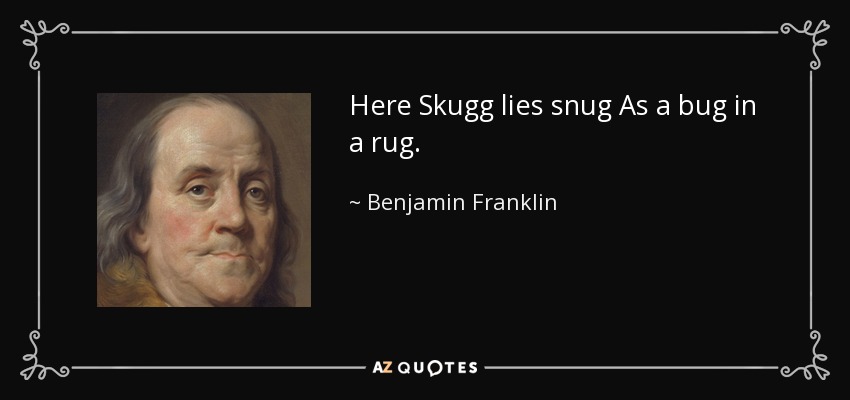 Here Skugg lies snug As a bug in a rug. - Benjamin Franklin