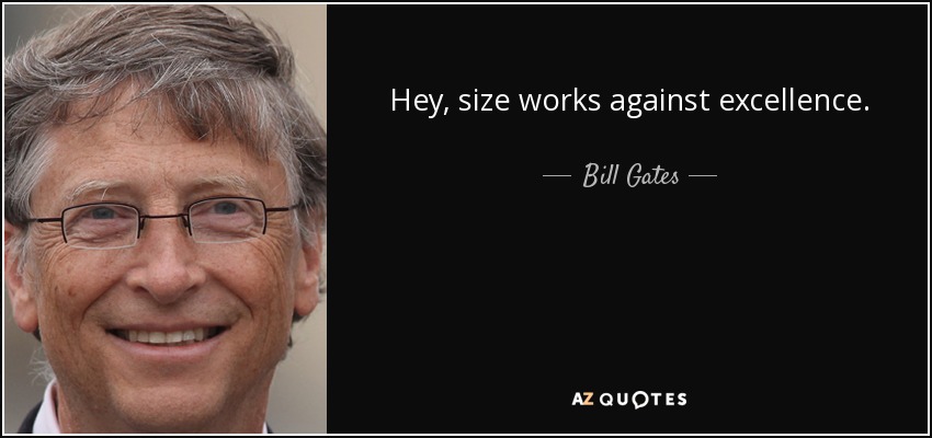 Hey, size works against excellence. - Bill Gates