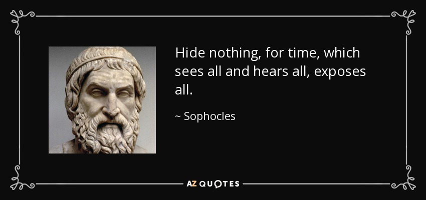 Hide nothing, for time, which sees all and hears all, exposes all. - Sophocles