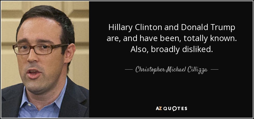 Hillary Clinton and Donald Trump are, and have been, totally known. Also, broadly disliked. - Christopher Michael Cillizza
