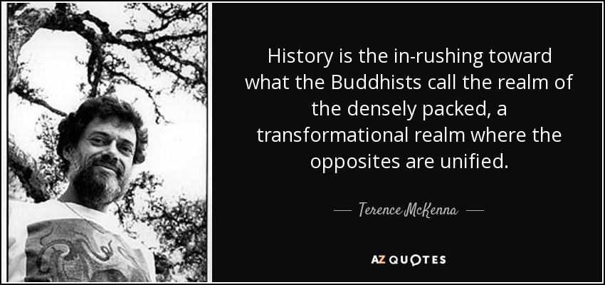 History is the in-rushing toward what the Buddhists call the realm of the densely packed, a transformational realm where the opposites are unified. - Terence McKenna