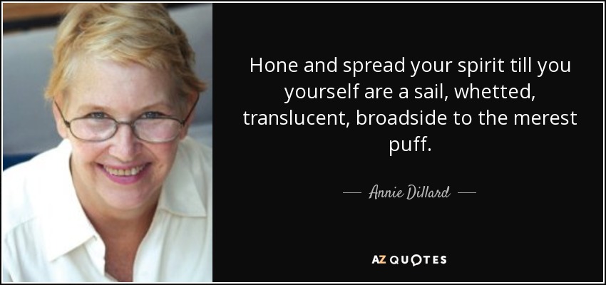 Hone and spread your spirit till you yourself are a sail, whetted, translucent, broadside to the merest puff. - Annie Dillard