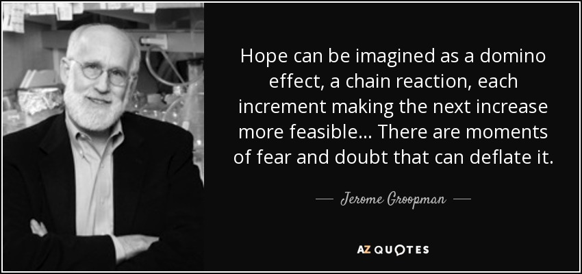 Hope can be imagined as a domino effect, a chain reaction, each increment making the next increase more feasible... There are moments of fear and doubt that can deflate it. - Jerome Groopman