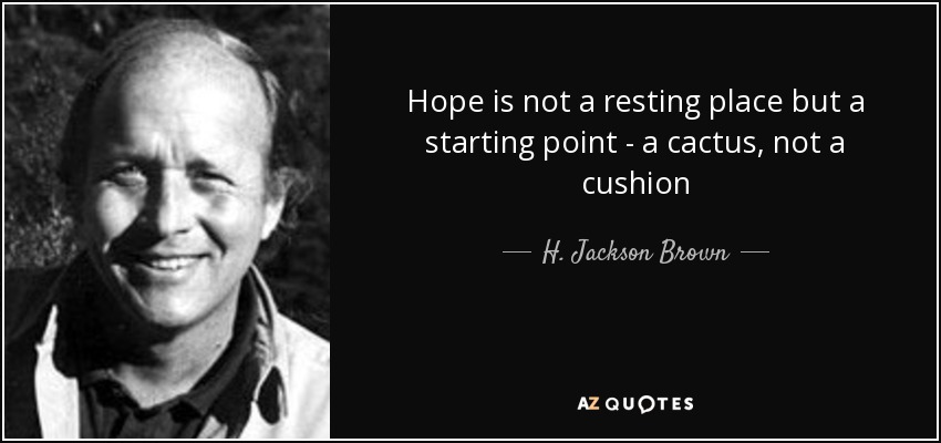 Hope is not a resting place but a starting point - a cactus, not a cushion - H. Jackson Brown, Jr.