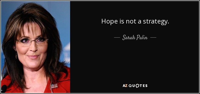 Hope is not a strategy. - Sarah Palin